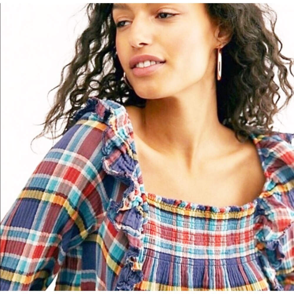 XS Left Free People New Siene Plaid Raffled Top - Picture 6 of 10